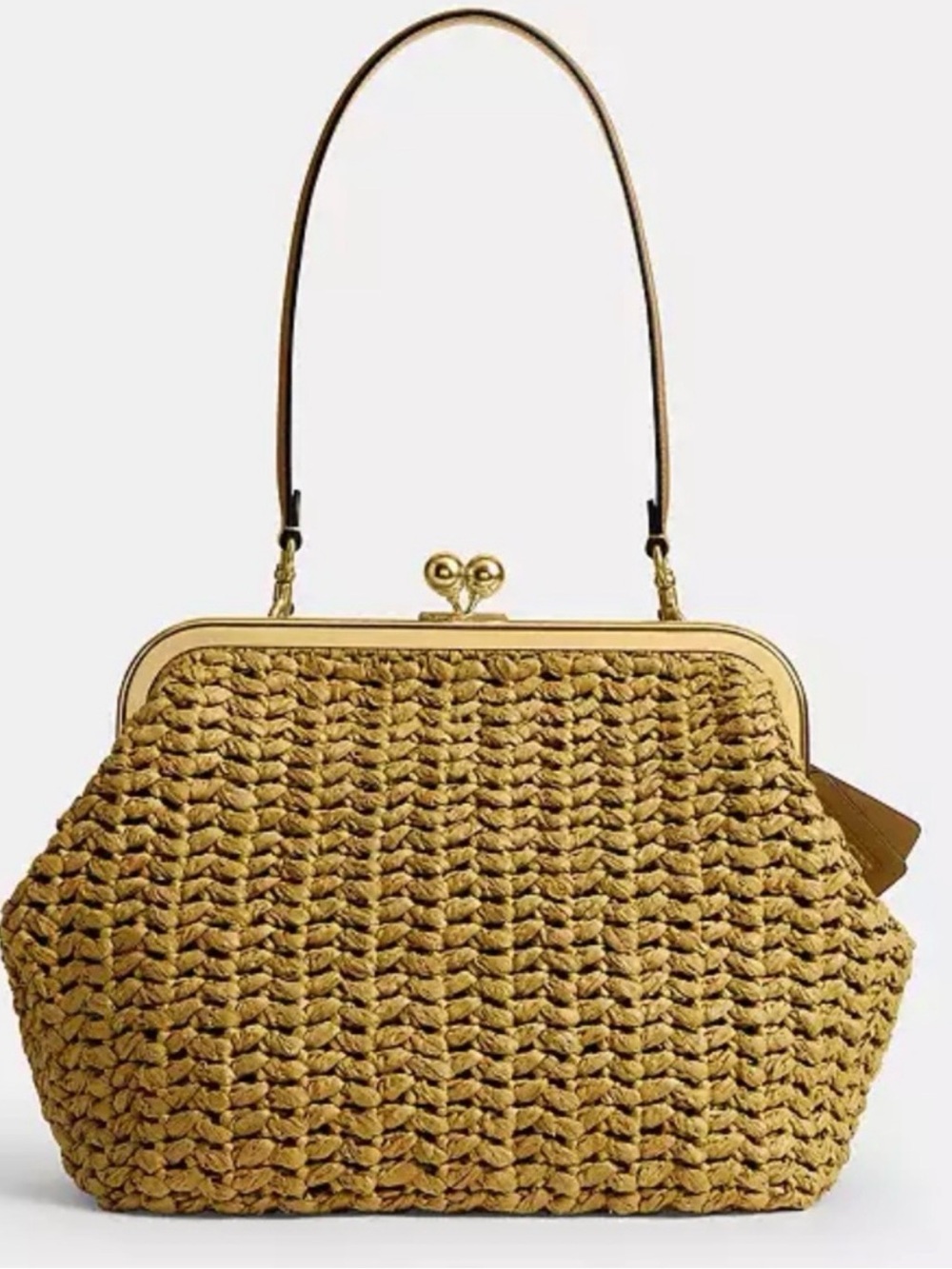 NWT Coach KISS LOCK Frame Bag 27 “Cashin Carry” Beautiful & Neutral Deep Mustard - Picture 4 of 12